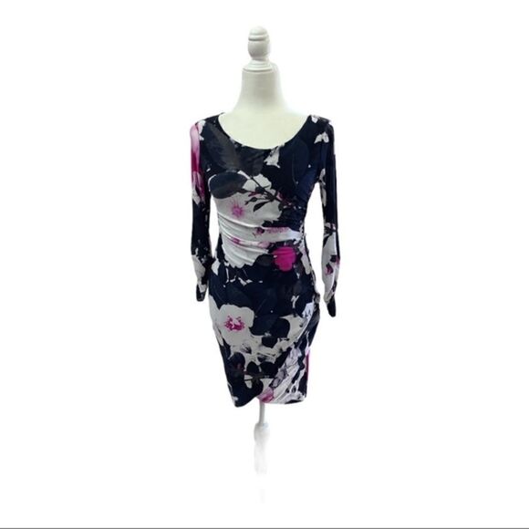 Inc Black Floral Midi Dress Size S - Picture 1 of 4